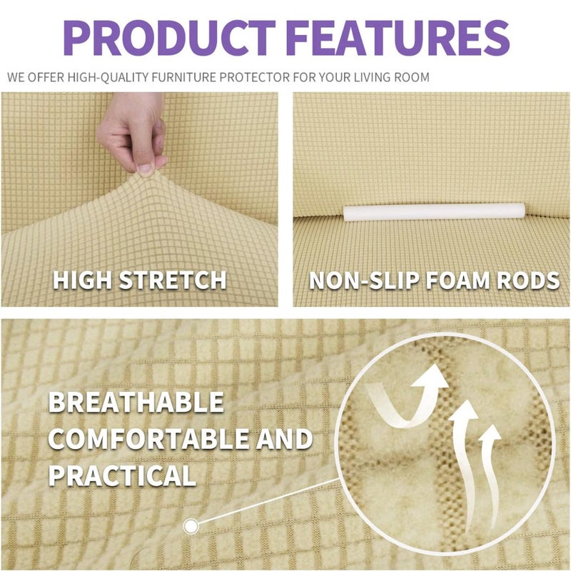 ZNSAYOTX Super Stretch Couch Cover (72"-92") Universal Sofa Covers with Elastic Bottom, Dog Cat Pets Friendly Washable Furniture Protector Fitted Sofa Slipcovers Stay in Place (Beige, Sofa) - Image 4